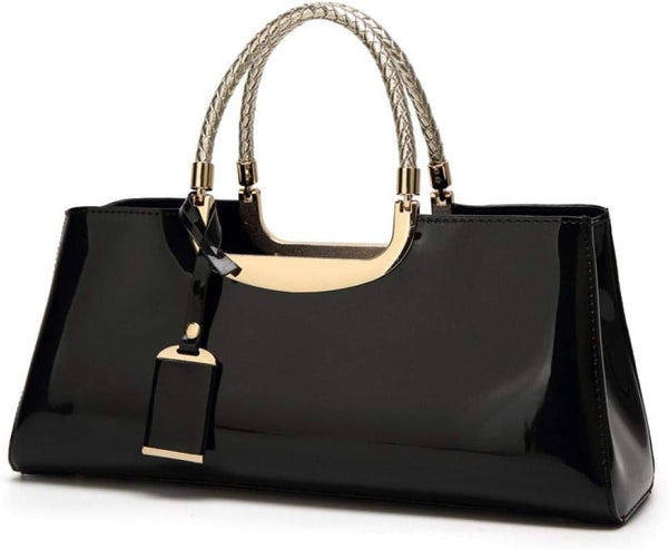 Patent Leather Structured Shoulder Handbag — Evening Party Satchel & Crossbody Top Handle Bag