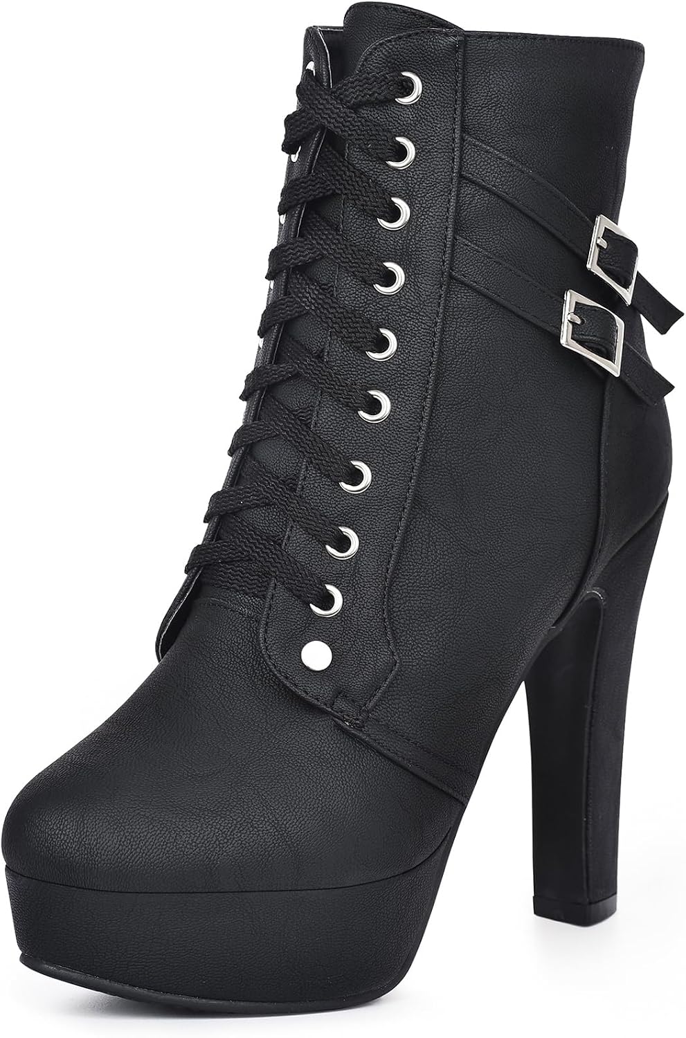 High Heel Boots for Women,Womens Platform Boot Heels Sexy Round Toe Lace UP High Heels Mid Calf Boots
