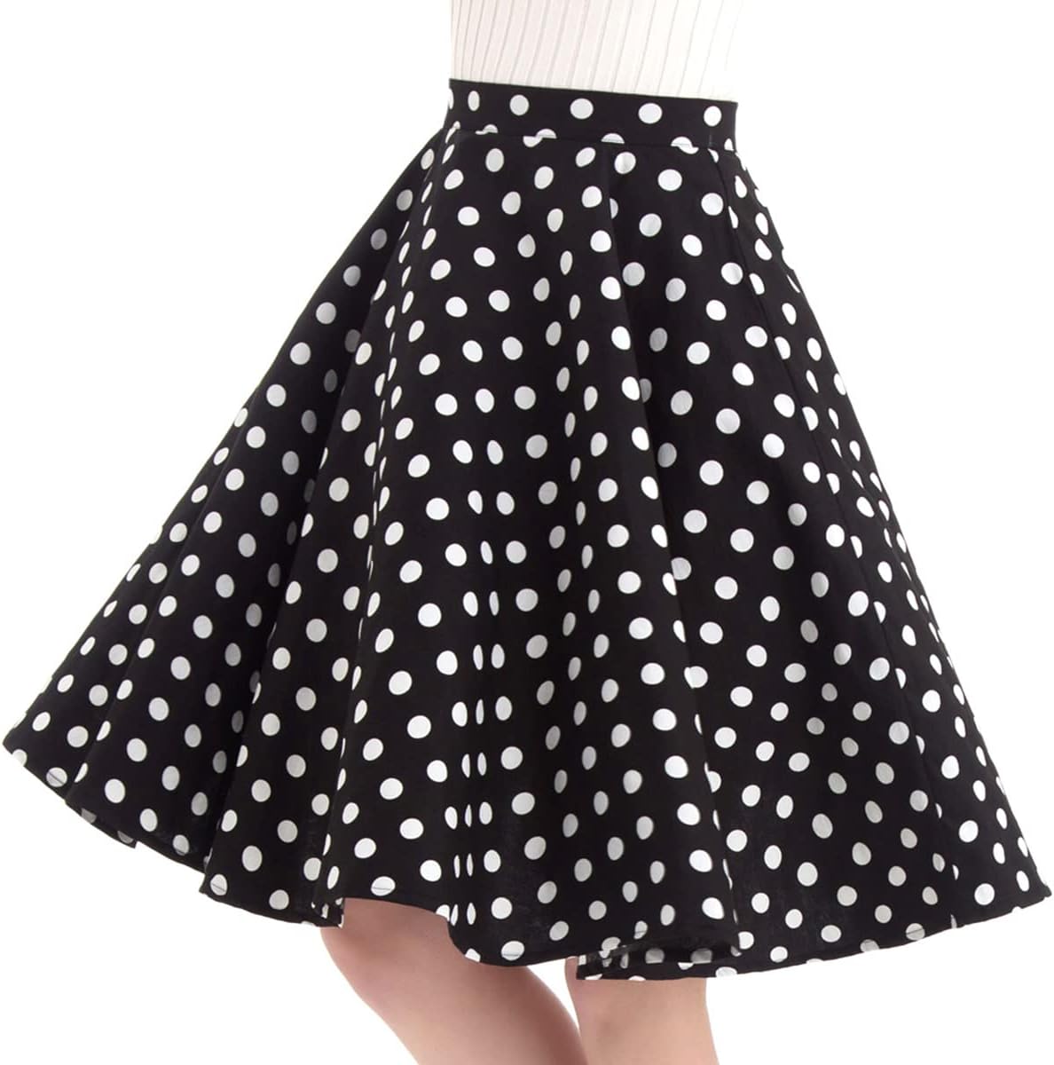 50s Vintage Polka Dot A-Line Pleated Midi Swing Skirt
