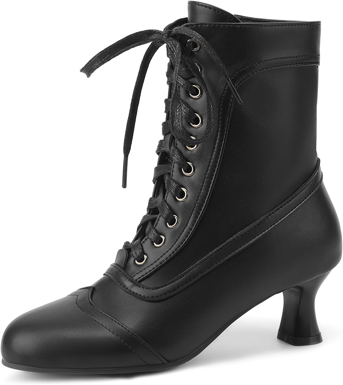 Women Victorian Lace Up Ankle Boots with Side Zipper Round Toe Kitten Heel Vintage Booties