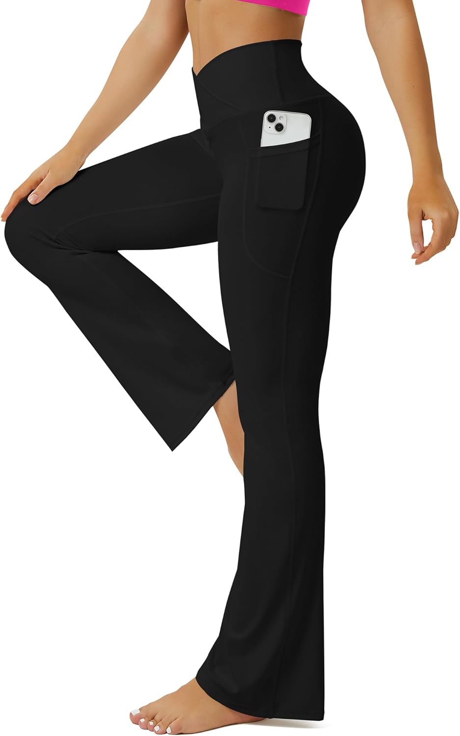 Fohofo Yoga Pants Women With Pockets Crossover High Waisted Bootcut