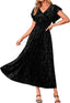 BerryGo Women's Fall Velvet Floral Maxi Wedding Guest Dress