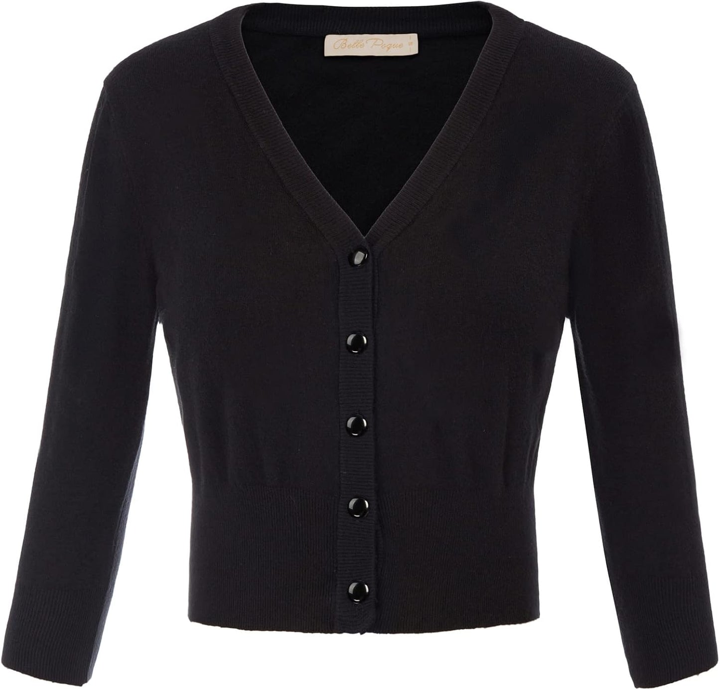 Women's 3/4 Sleeve Cropped Cardigan Shrug — Button-Down Sweater