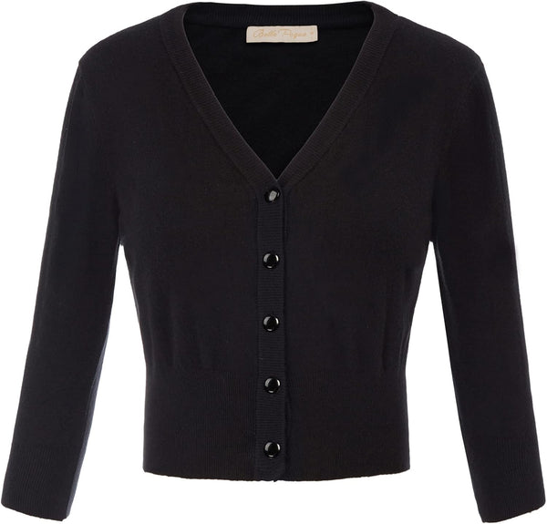 Women's 3/4 Sleeve Cropped Cardigan Shrug — Button-Down Sweater