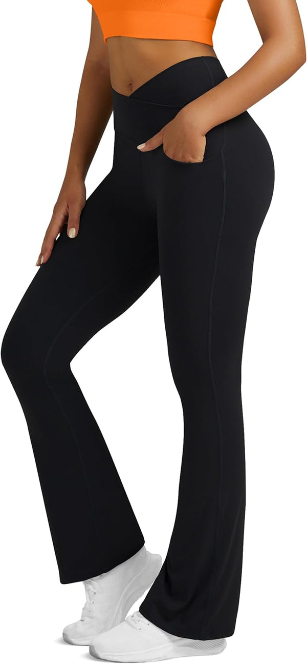 Flare Leggings For Women Yoga Pants With Pockets High Waisted