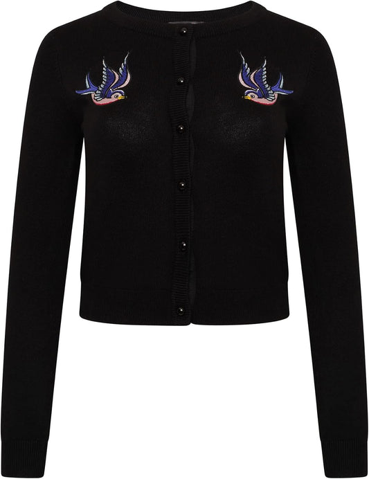 Ro Rox Swallows Cardigan Rockabilly Retro Vintage Bird Embroidery Knit Knitted