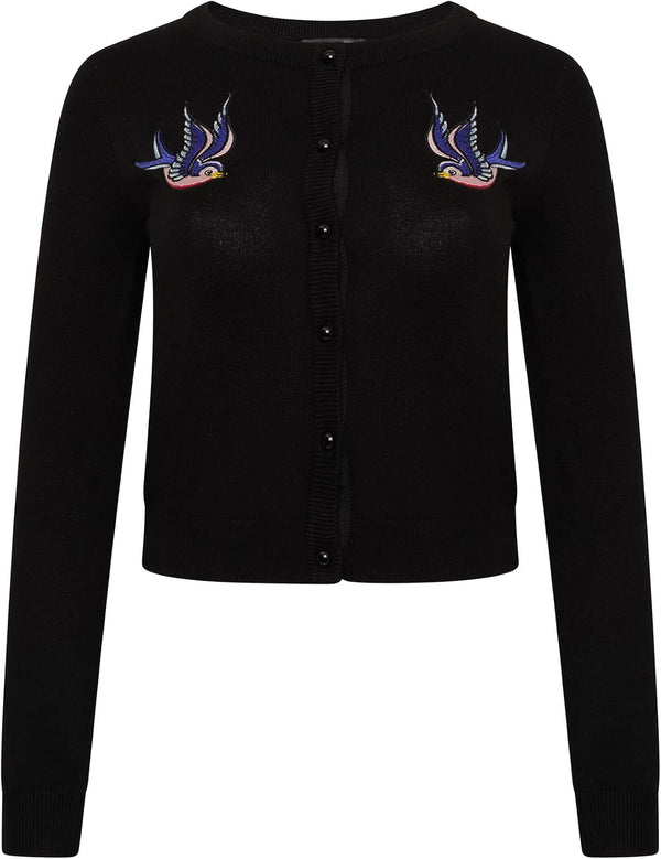 Ro Rox Swallows Cardigan Rockabilly Retro Vintage Bird Embroidery Knit Knitted