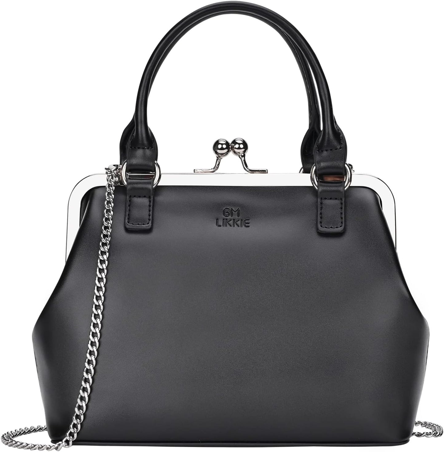 Vintage PU Leather Kiss-Lock Clutch Handbag