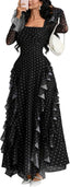 GothDark Women's Floral Dress Long Sleeve Square Neck Ruffle Party Outfit