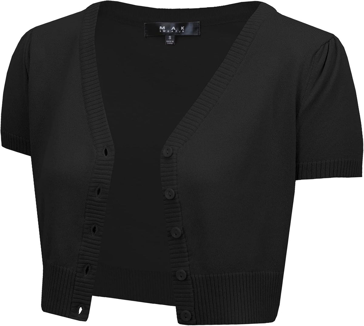 YEMAK Women's Cropped Bolero Cardigan – Short Sleeve V-Neck Basic Classic Casual Button Down Knit Soft Sweater Knitted Top