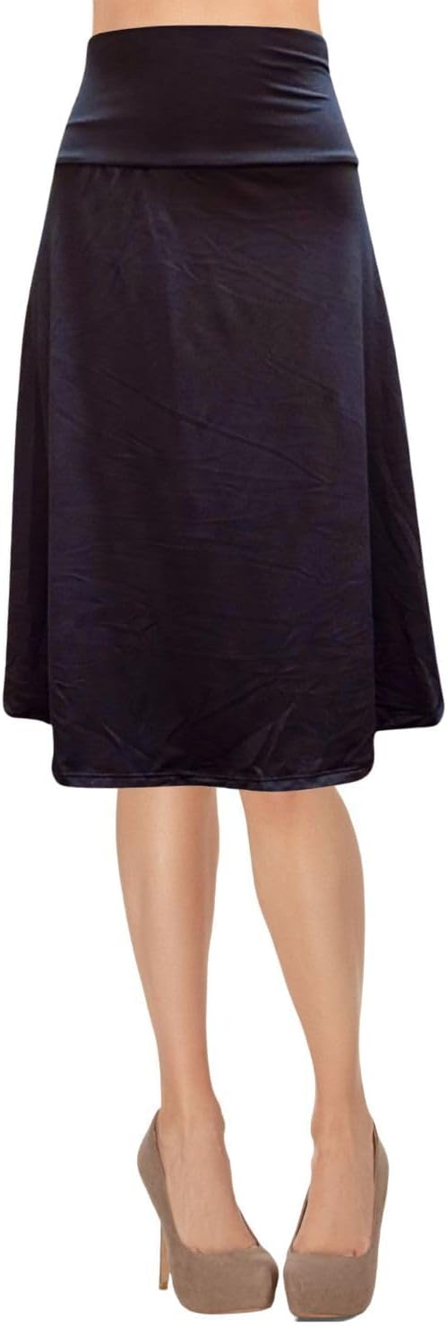 Women's A-Line Foldover Lightweight Flare Midi Pull On Closure Skirt