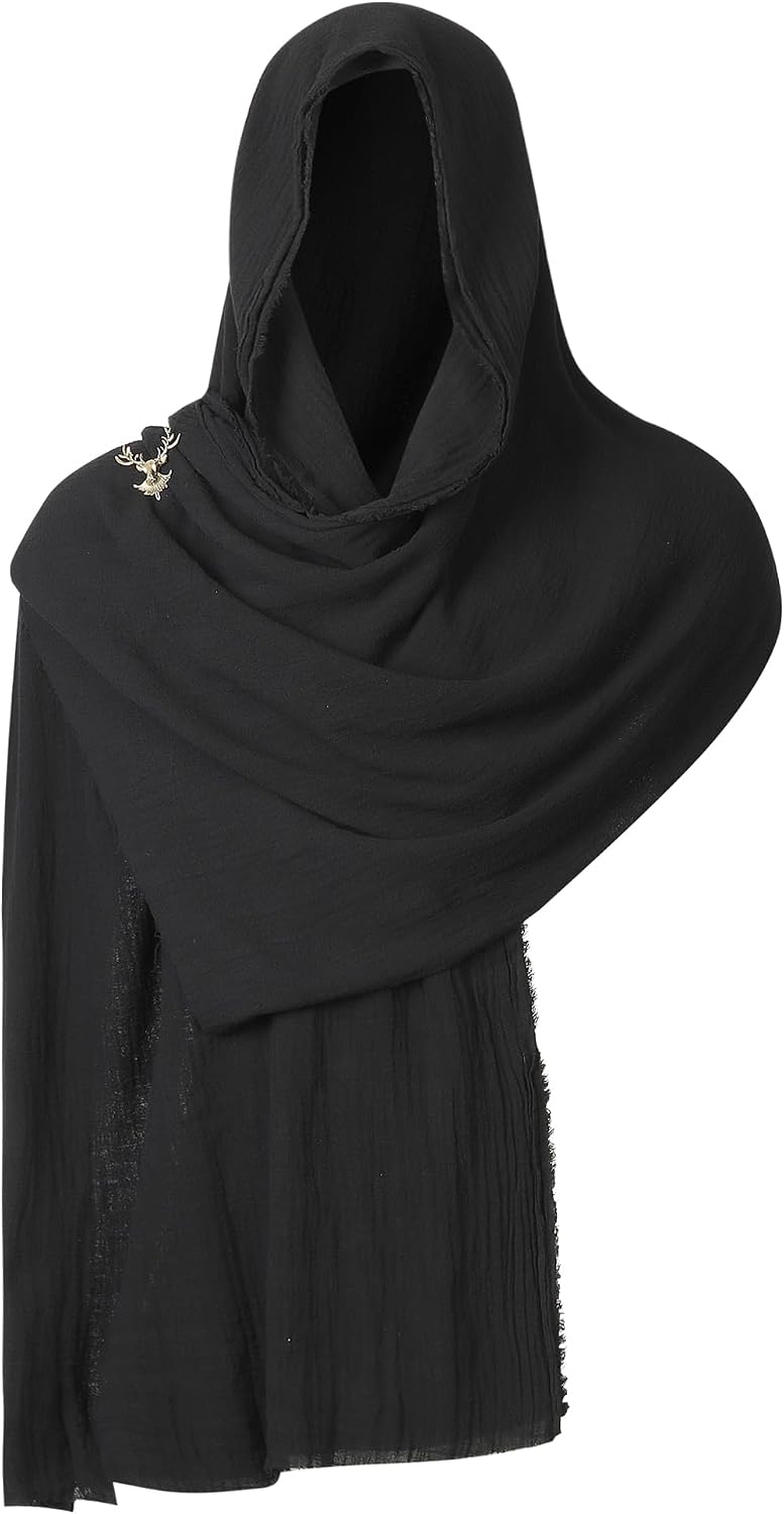 Berenlu Renaissance Hooded Cowl for Men, Medieval Costume Shawl