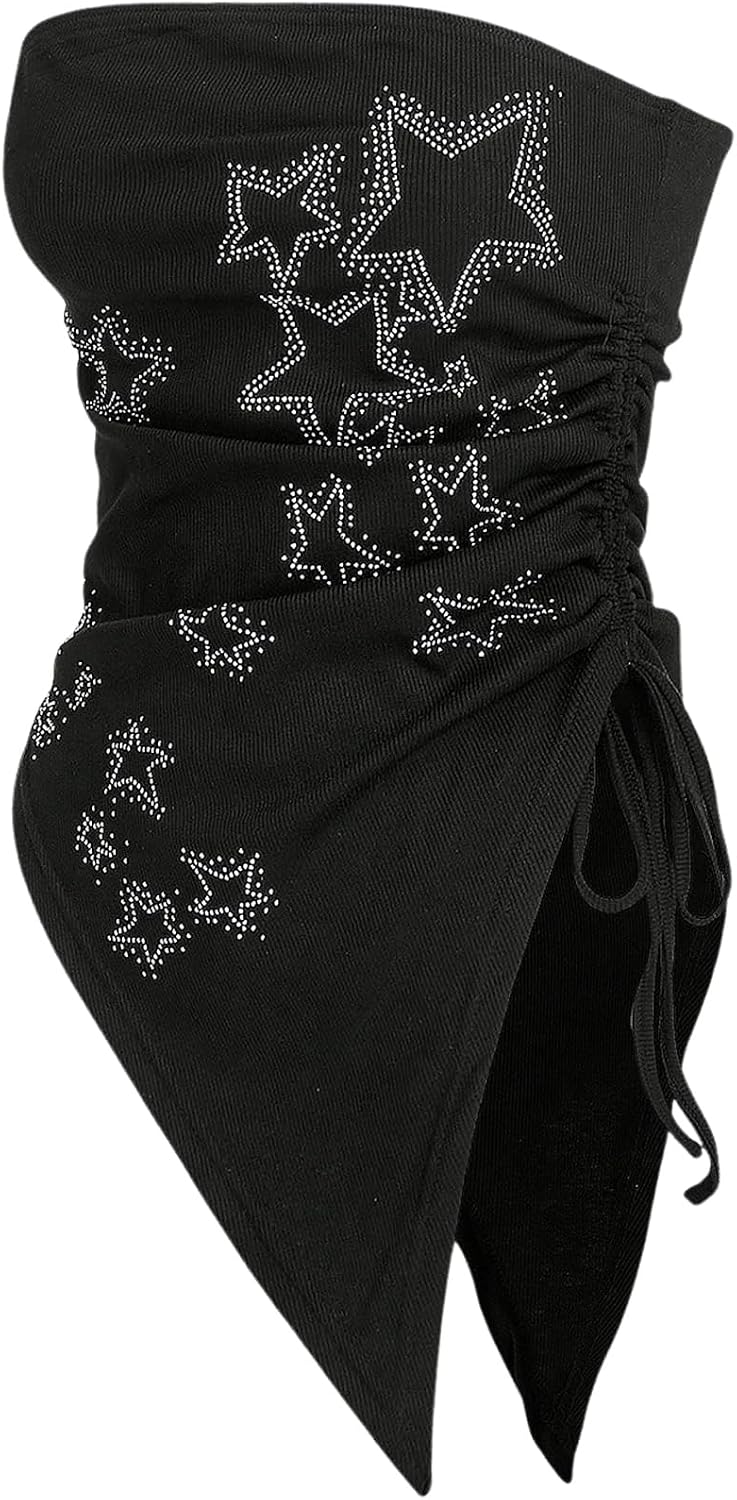 SHENHE Women's Plus Print Ruched Asymmetrical Y2k Star Tube Top