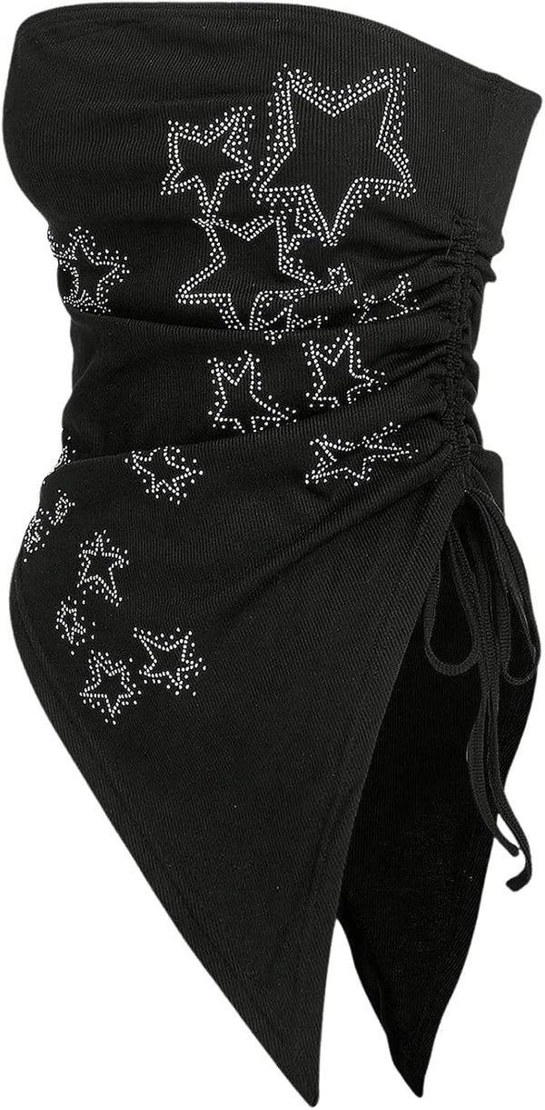 SHENHE Women's Plus Print Ruched Asymmetrical Y2k Star Tube Top