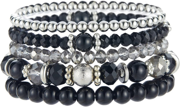 Noessla Beaded Pearl Stretch Bracelet Silver Stackable Crystal Beads Bracelets Trendy Costume Jewelry Mothers Day Gifts for Women