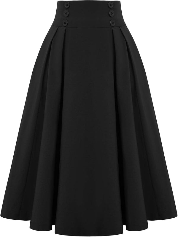 Belle Poque Women's Midi Pleated A-Line Skirts Pockets