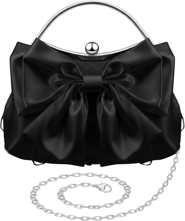 Coquette Bow Pleated Satin Clutch