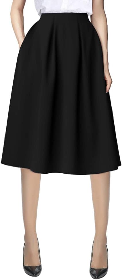 Urban CoCo Women's Knee Length A Line Midi Skirt Casual Work Elastic High Waisted Skirts with Pockets