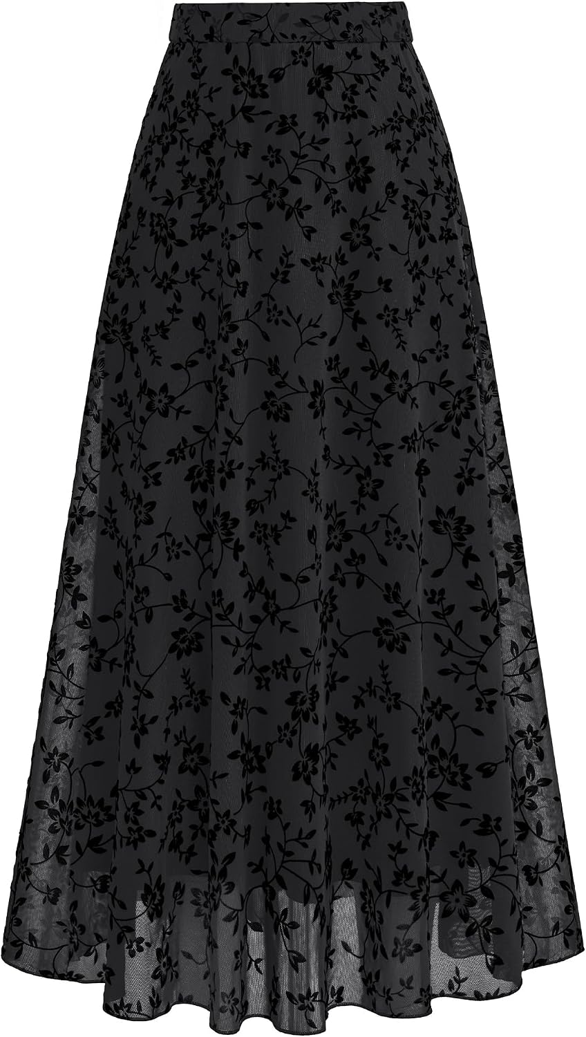 BTFBM Womens Floral Mesh Maxi Skirts Long Tulle Skirt