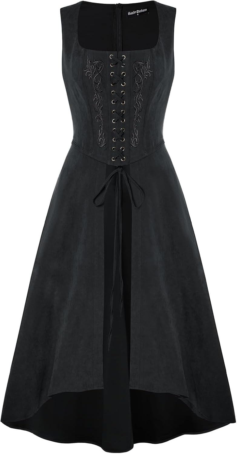 Scarlet Darkness Renaissnace Faire Costume Dress for Women Pirate Overdress
