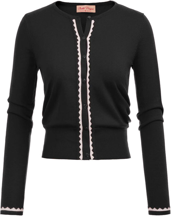 Women's Cardigan Sweater Color Block Long Sleeve Crew Neck Knit Cardigan Trendy Cropped Cardigan Shrug