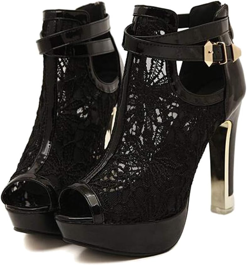 Women's Pretty Lace Flowers Open Toes High Heels Ankle Boots