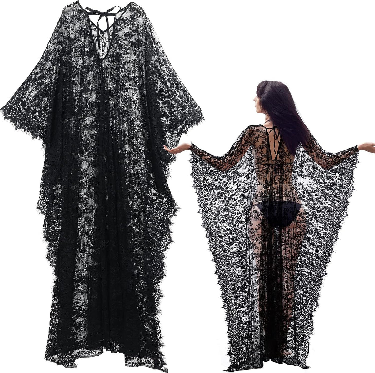 Mepase Boho Witch Lace Kimono Kaftan Dress Robe Beach Bikini Swimsuit