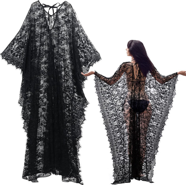 Mepase Boho Witch Lace Kimono Kaftan Dress Robe Beach Bikini Swimsuit