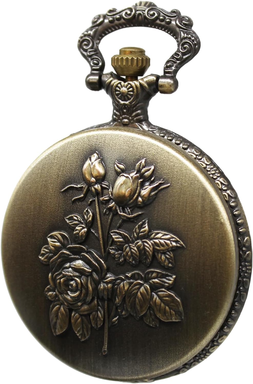 Vintage Quartz Pocket Watch with Flower Pattern Cover and Chain for Wo
