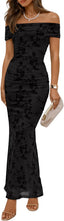 ZESICA Women's Summer Off Shoulder Floral Bodycon Ruched Maxi Formal Dress