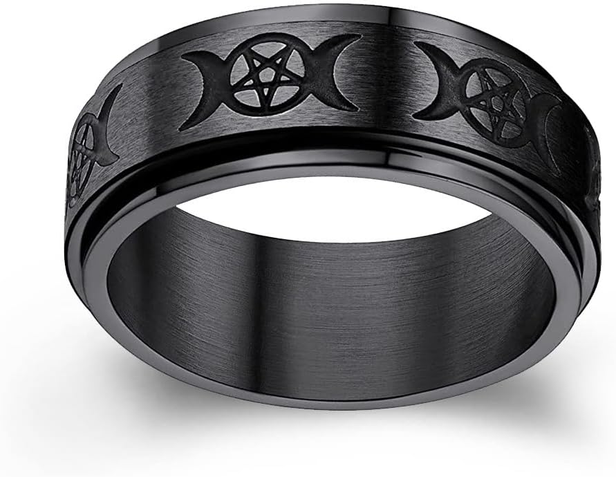 Fuqimanman2020 Goddess Pentagram Stainless Steel Wicca Pagan Triple Moon Spinner Band Ring Celtic Knot Rotatable Anxiety for Men Women Wedding Engagement Promise Jewelry