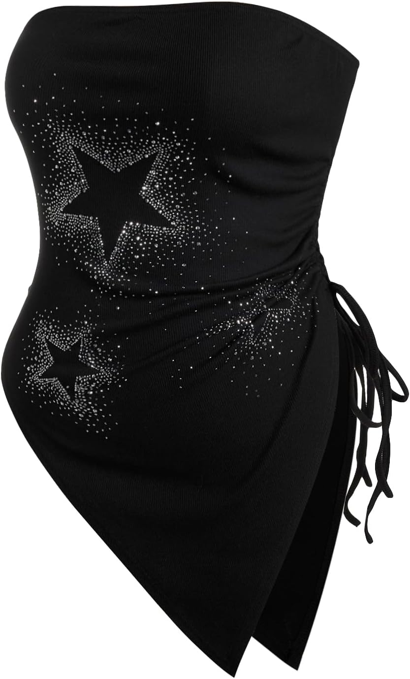SHENHE Women's Plus Print Ruched Asymmetrical Y2k Star Tube Top