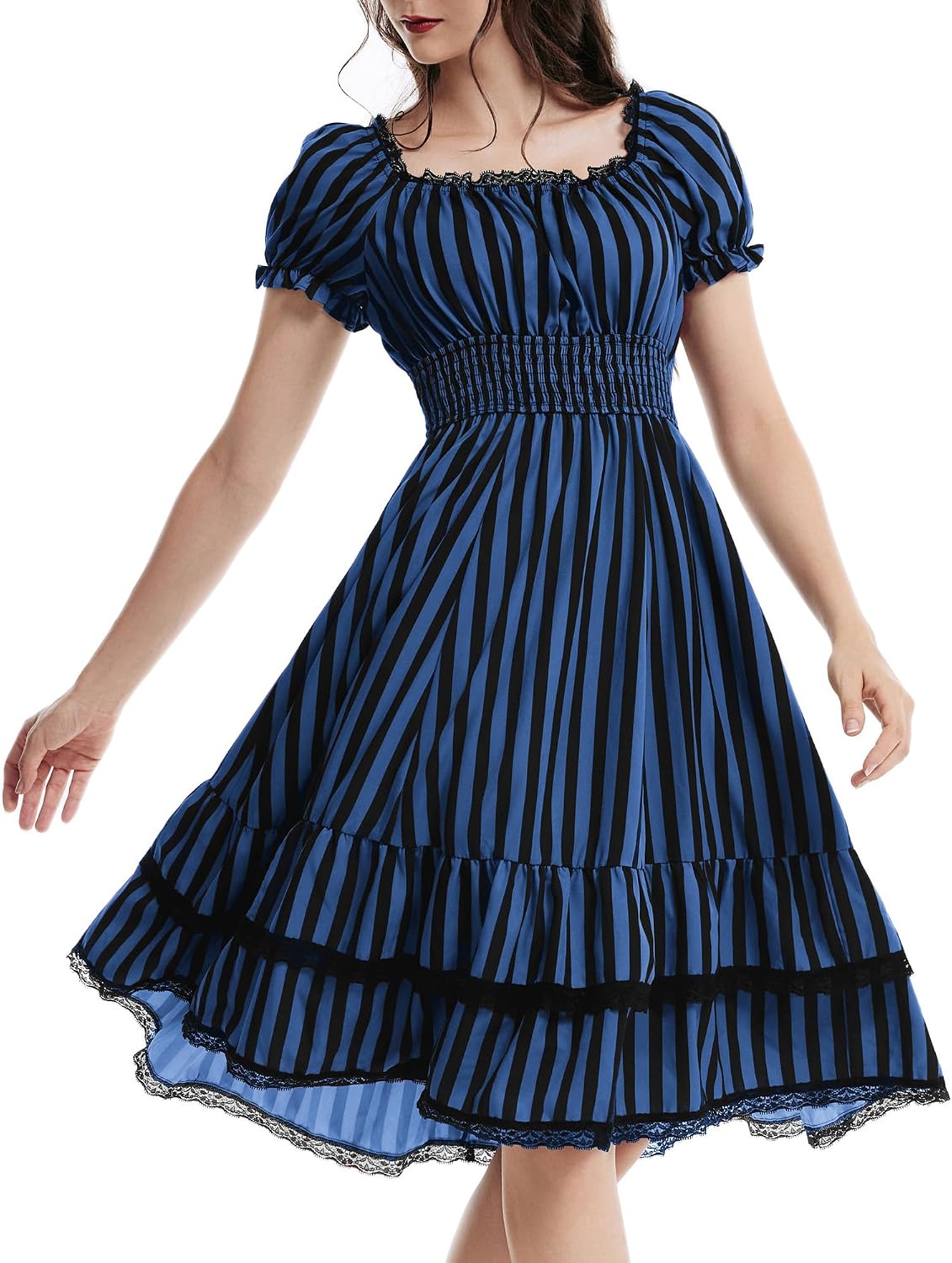 Scarlet Darkness Womens Gothic Pirate Corset A Line Midi Dress with Pockets