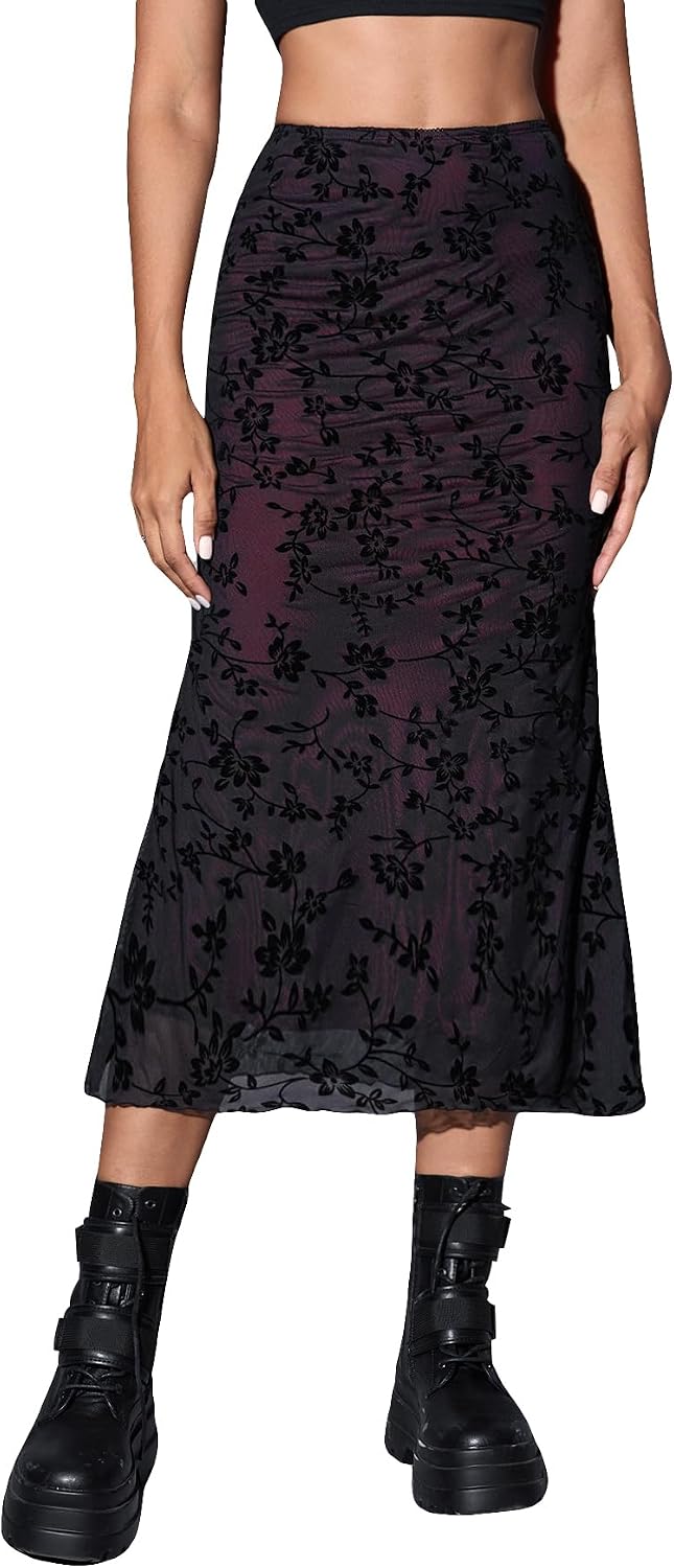 Verdusa Women's Fishtail Mesh Long Skirt 90s Y2k Outfits Goth Clothes