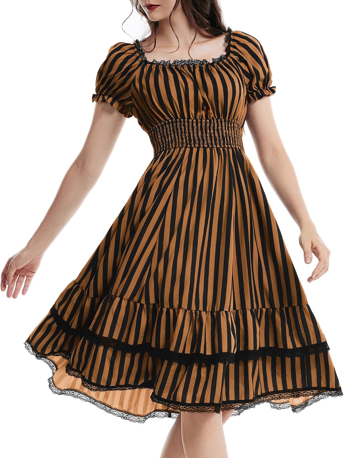 Scarlet Darkness Womens Gothic Pirate Corset A Line Midi Dress with Pockets