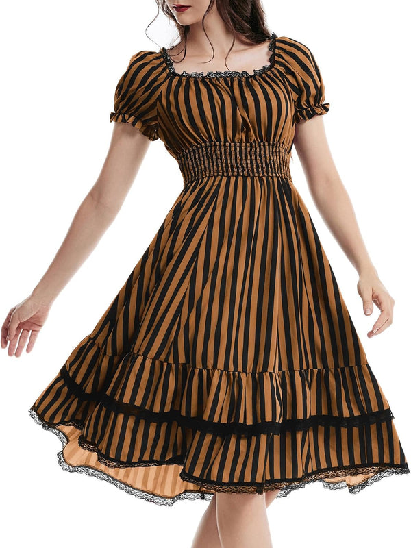 Scarlet Darkness Womens Gothic Pirate Corset A Line Midi Dress with Pockets