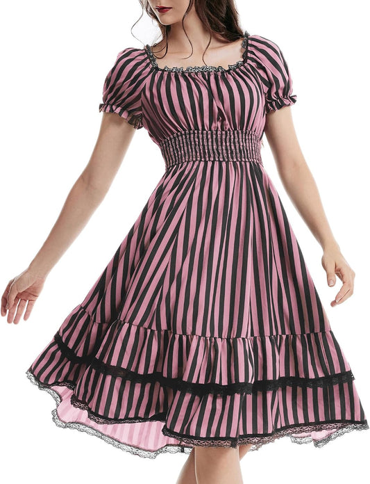 Scarlet Darkness Womens Gothic Pirate Corset A Line Midi Dress with Pockets