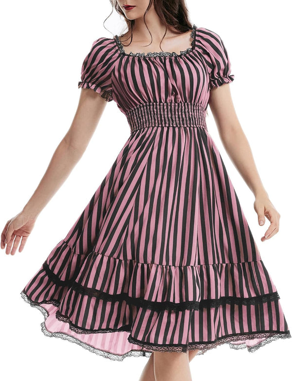 Scarlet Darkness Womens Gothic Pirate Corset A Line Midi Dress with Pockets