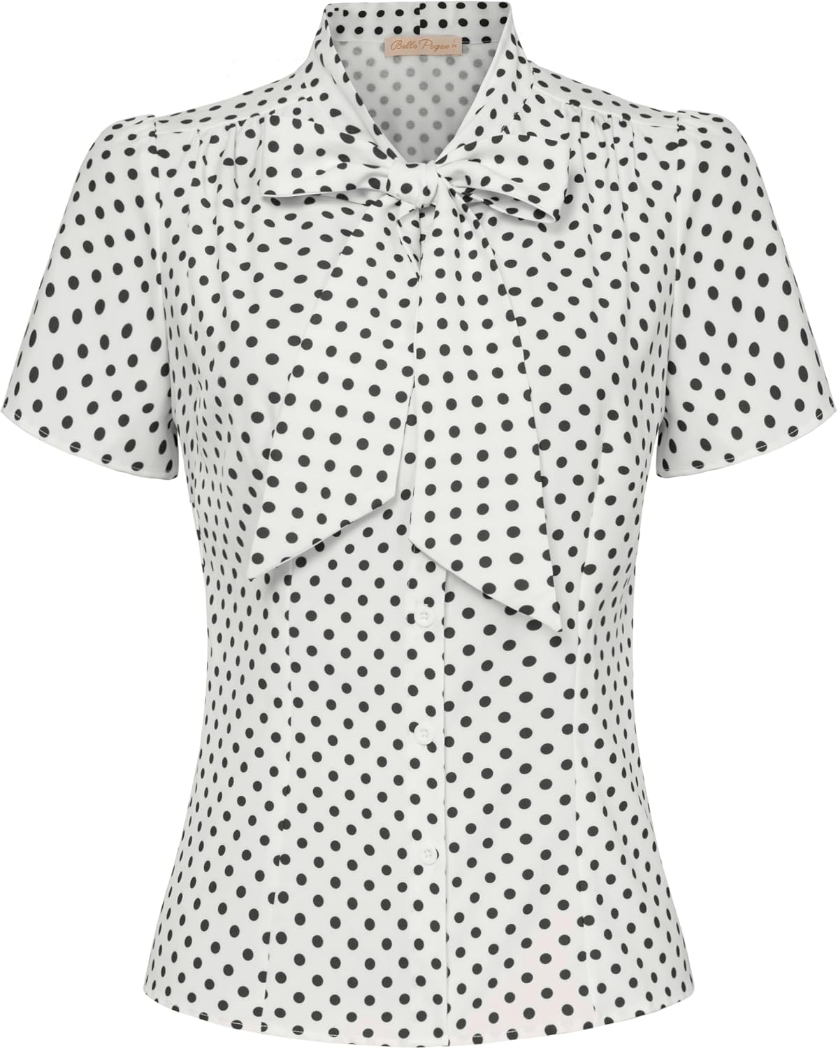 Belle Poque Women Dressy Casual Top Bow Tie Button Down Short Sleeve Blouse