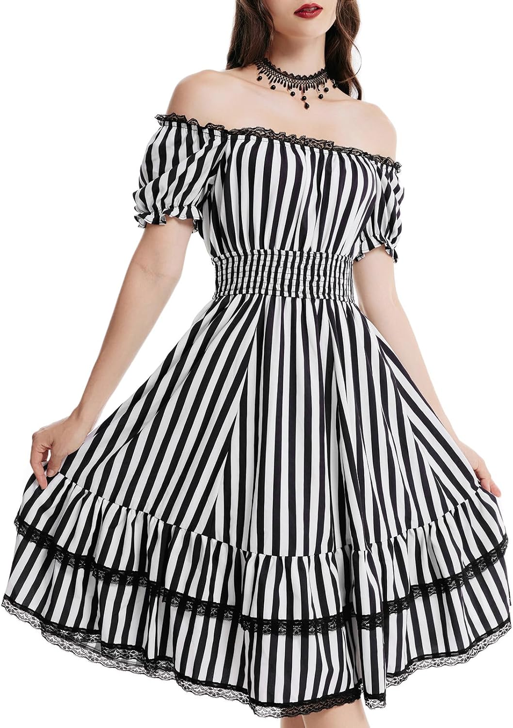 Scarlet Darkness Womens Gothic Pirate Corset A Line Midi Dress with Pockets