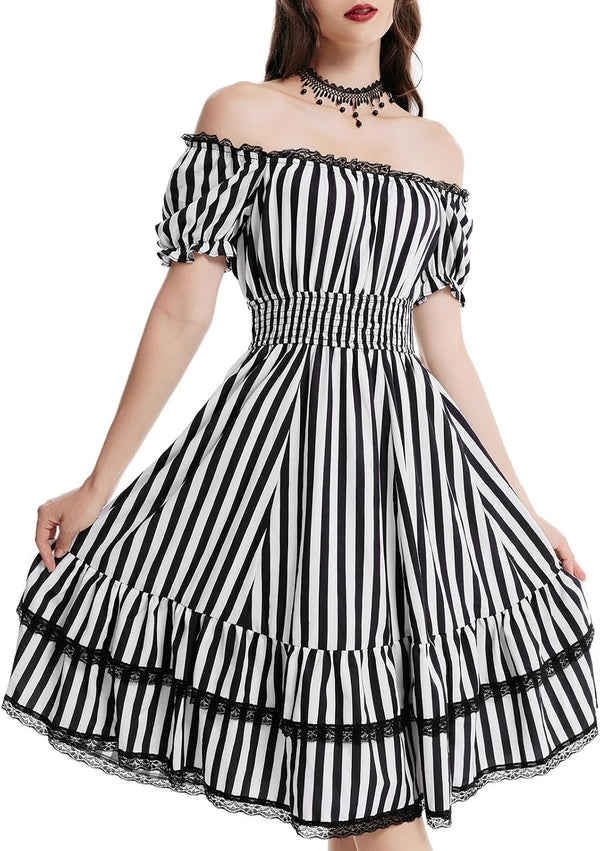 Scarlet Darkness Womens Gothic Pirate Corset A Line Midi Dress with Pockets