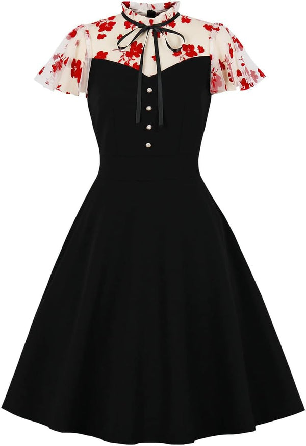 Women's Vintage Polka Dot 1950s Audrey Retro Rockabilly Prom Dress 50's 60's A-Line Cocktail Party Swing Dress