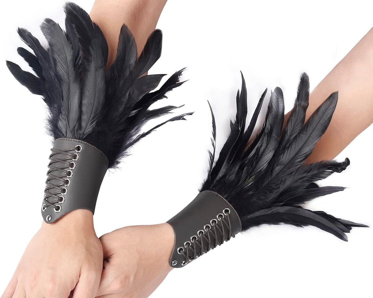 Feather Gloves Women Costume Wrist Cuffs