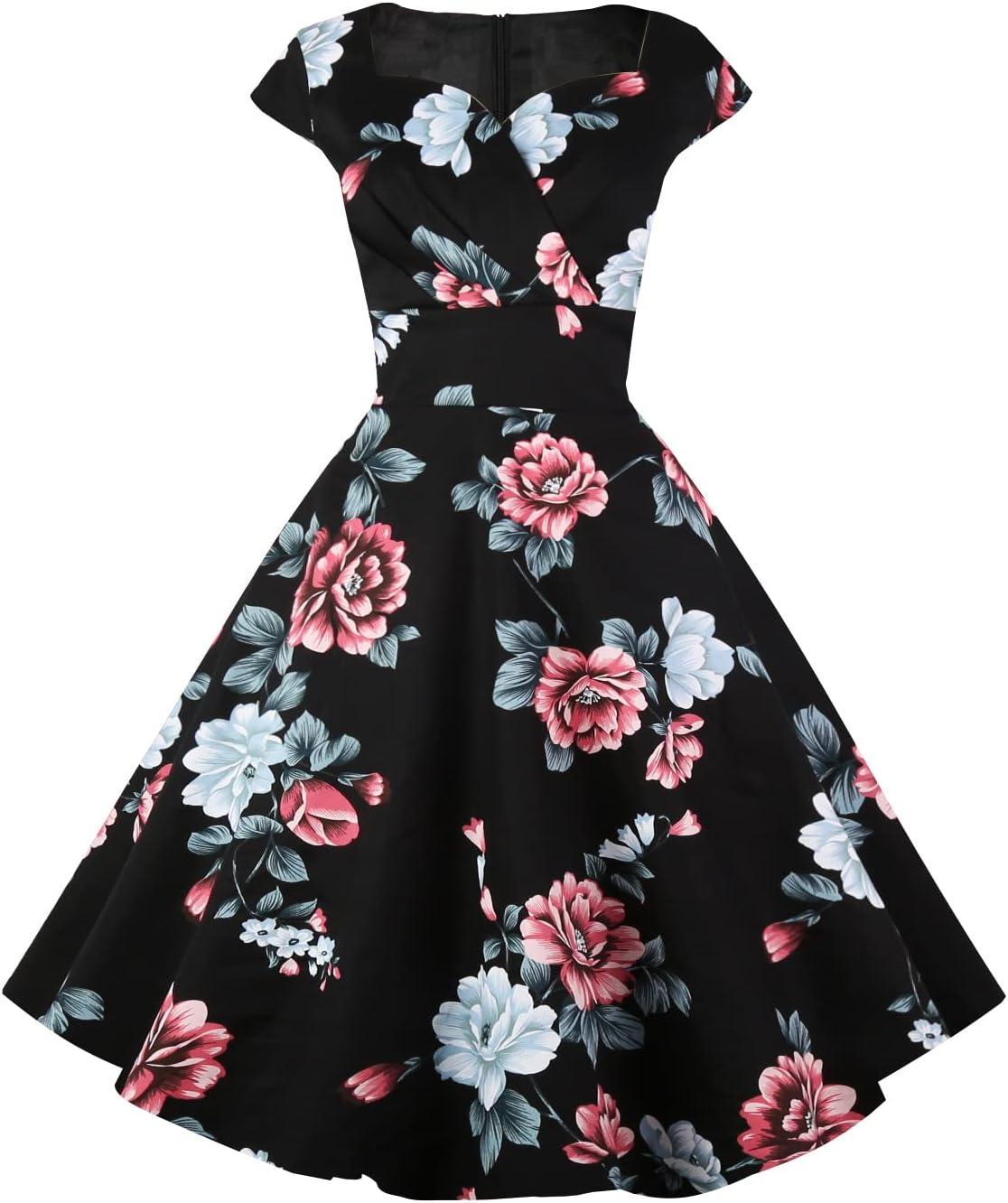 Women's Cap Sleeve 1950s Retro Vintage Cocktail Swing Dresses with Pocket