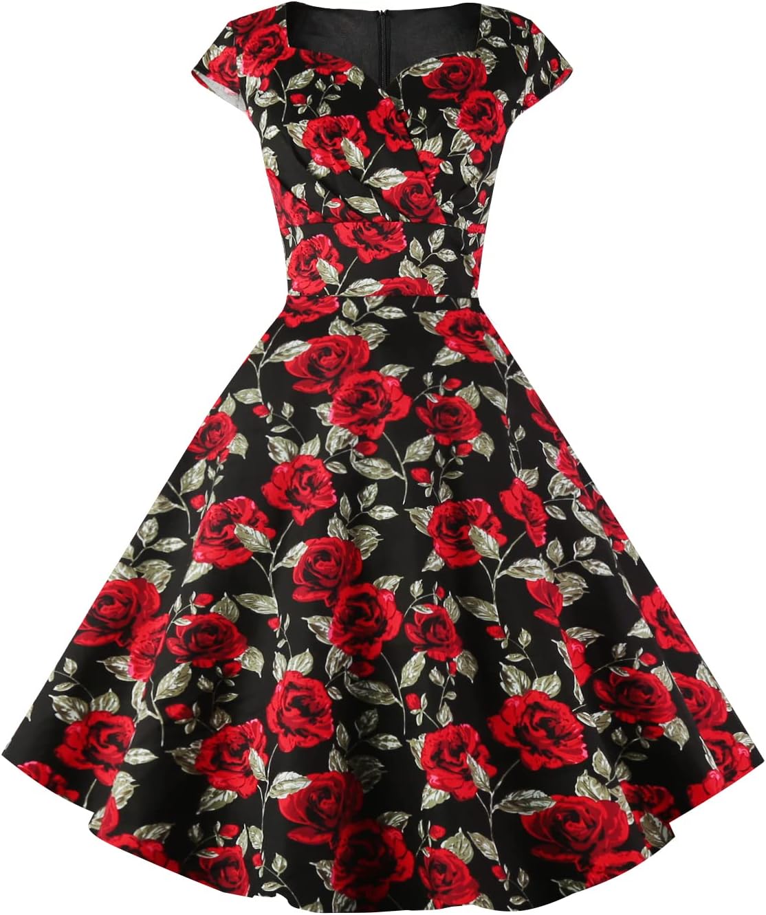 Women's Cap Sleeve 1950s Retro Vintage Cocktail Swing Dresses with Pocket