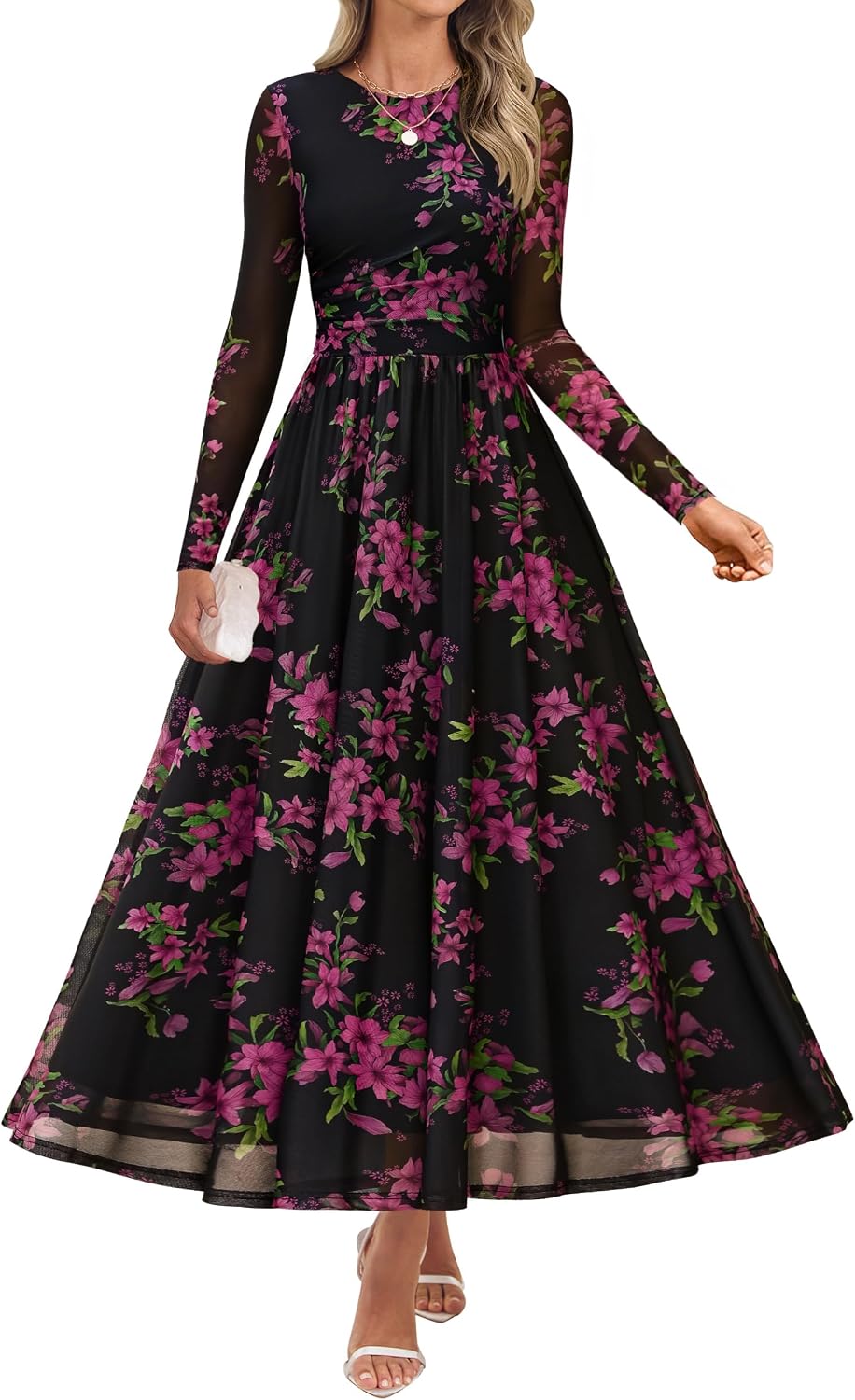 ZESICA Women's Fall Long Sleeve Wedding Guest Dresses