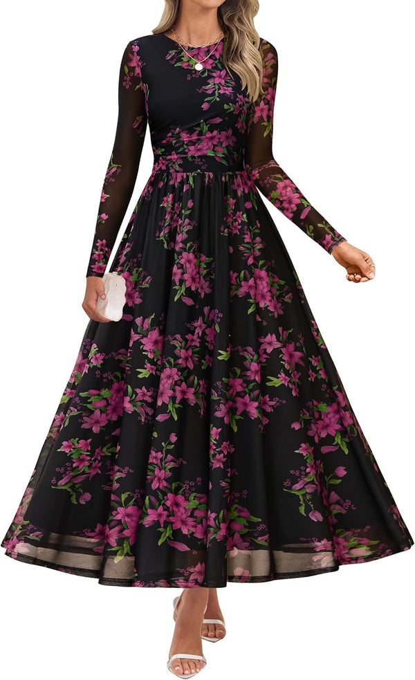 ZESICA Women's Fall Long Sleeve Wedding Guest Dresses
