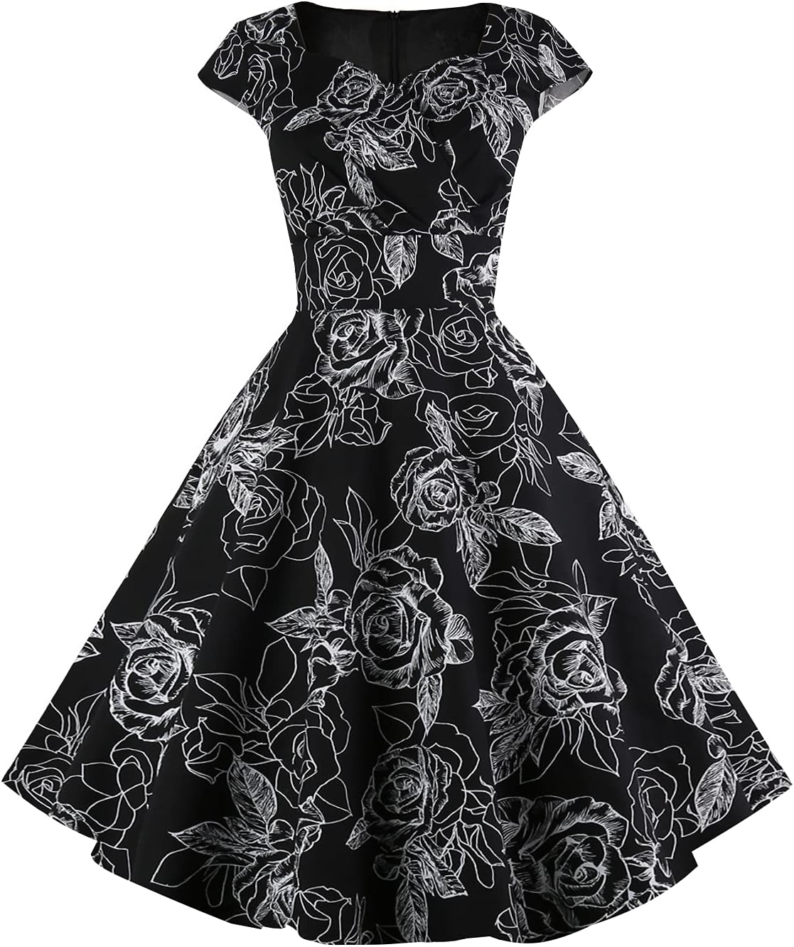 Women's Cap Sleeve 1950s Retro Vintage Cocktail Swing Dresses with Pocket