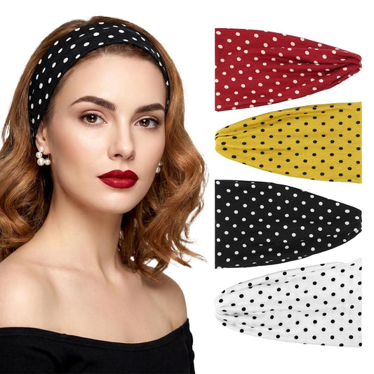 Polka Dot Wide Headbands — Vintage 1950s Non-Slip Elastic Hair Bands