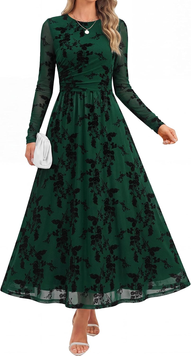 ZESICA Women's Fall Long Sleeve Wedding Guest Dresses